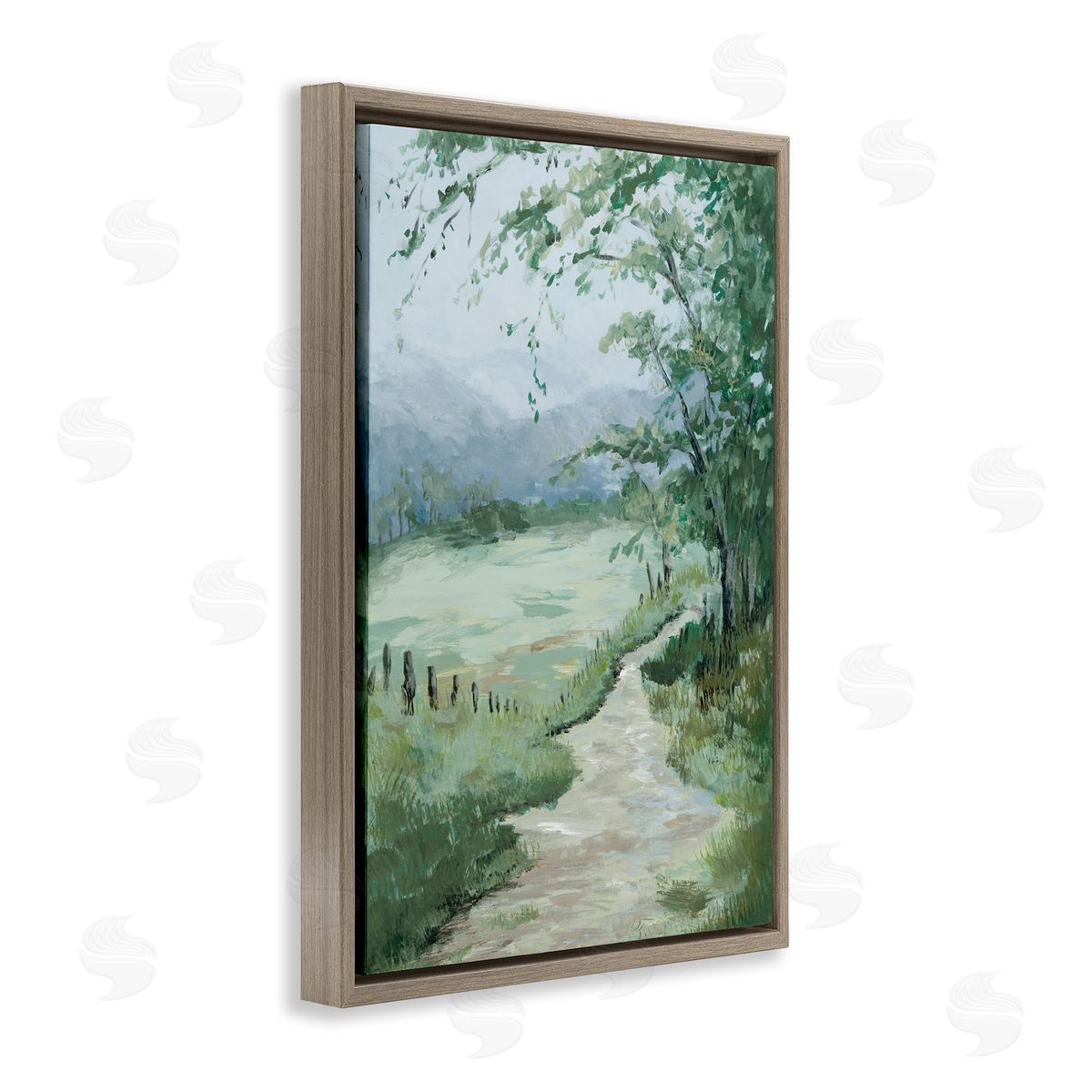 Green Country Landscape Brown Floating Frame Canvas Wall Art, Home Decor by Jacob Q
