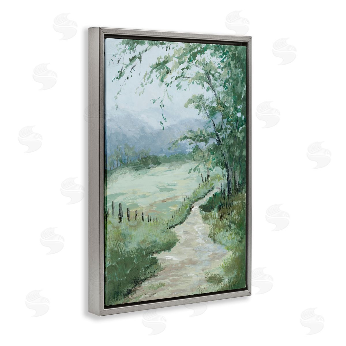 Green Country Landscape Grey Floating Frame Canvas Wall Art, Home Decor by Jacob Q