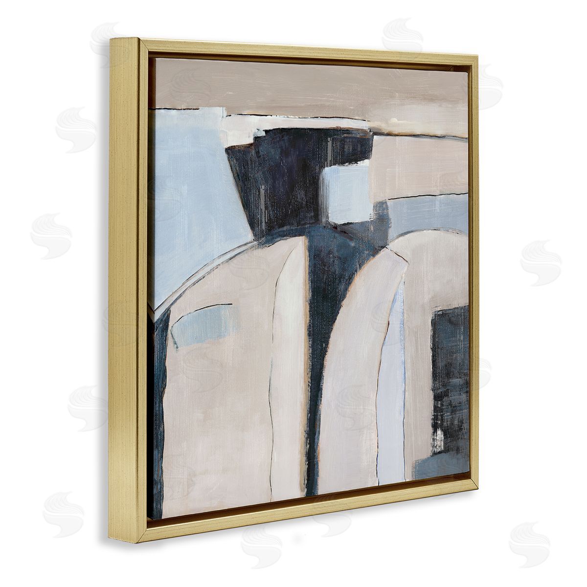 Southwestern Beige & Grey Gold Floating Frame Canvas Wall Art, Home Decor by Jacob Q