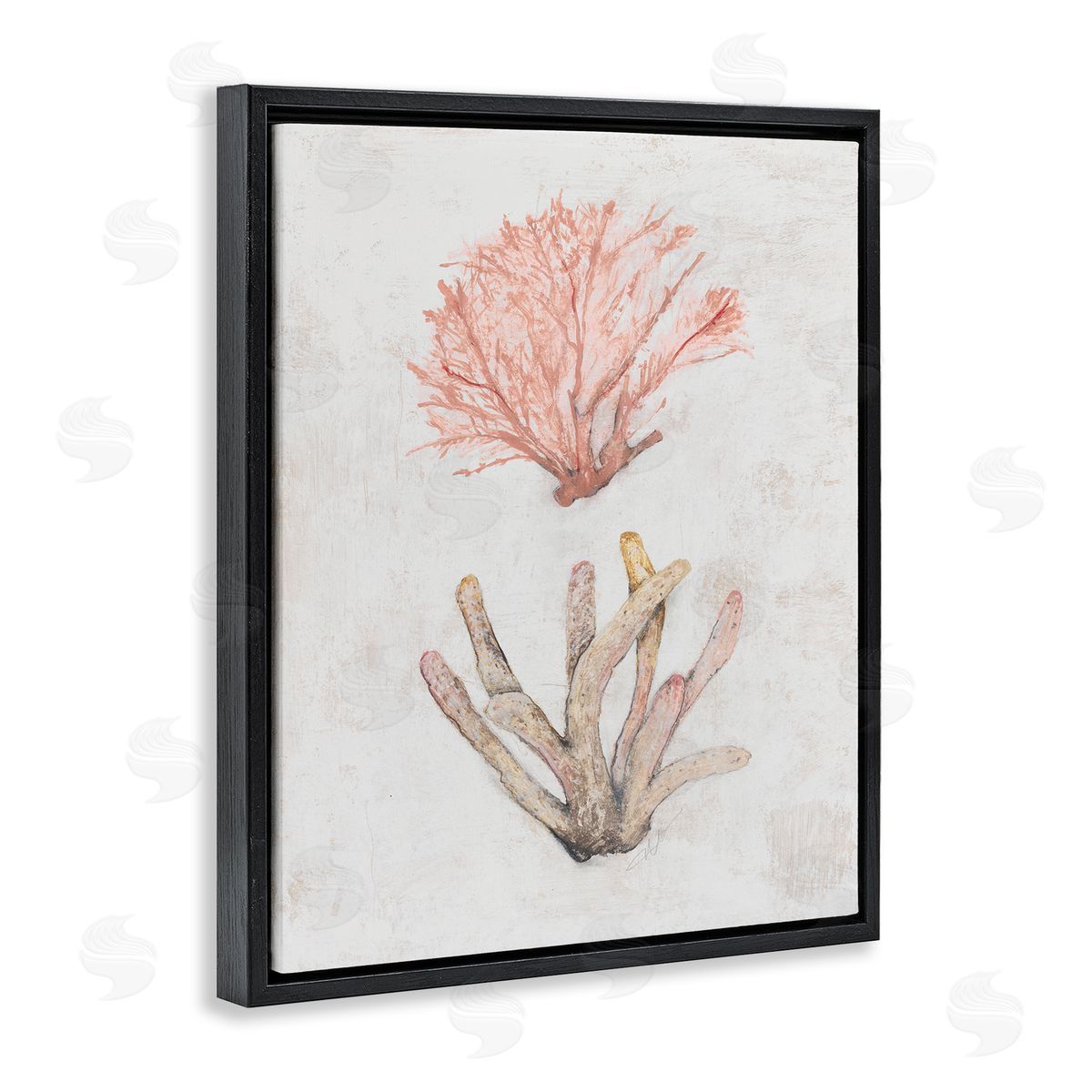 Peach Coral Pieces Black Floating Frame Canvas Wall Art, Home Decor by Filippo Ioco