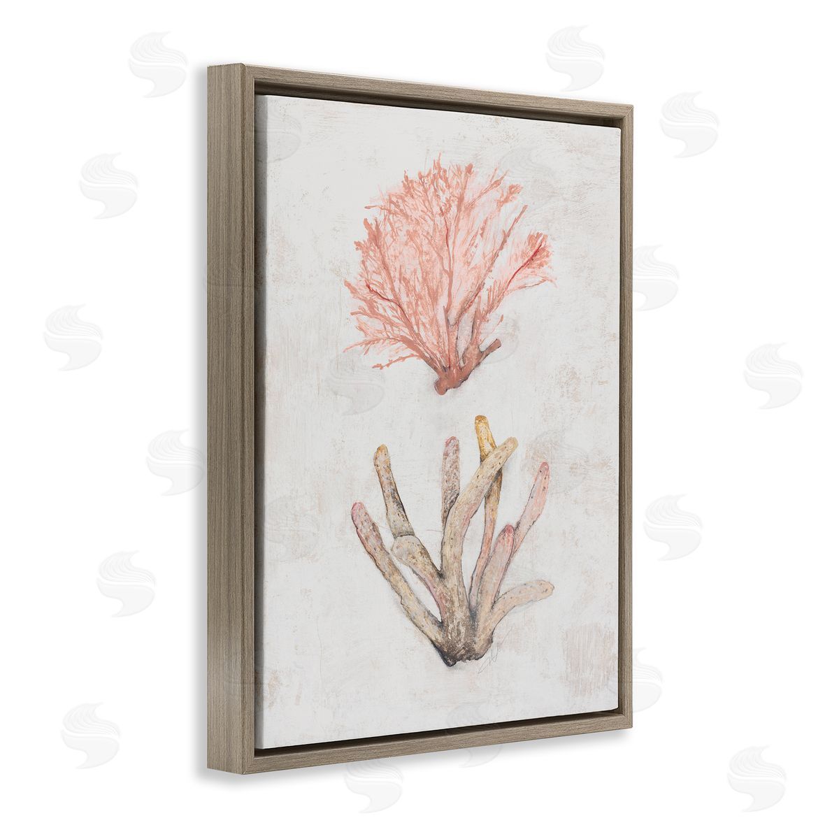 Peach Coral Pieces Brown Floating Frame Canvas Wall Art, Home Decor by Filippo Ioco