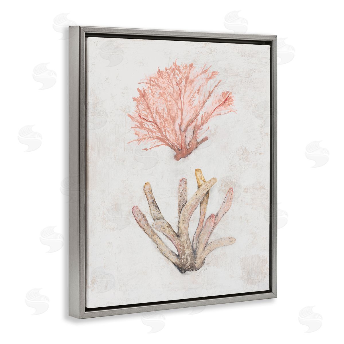 Peach Coral Pieces Grey Floating Frame Canvas Wall Art, Home Decor by Filippo Ioco