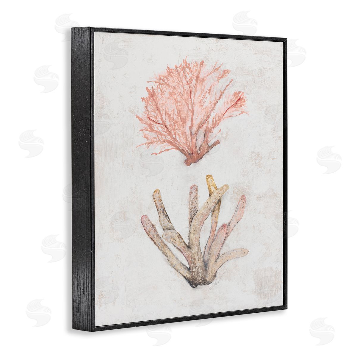 Peach Coral Pieces Black Frame Print Wall Art, Home Decor by Filippo Ioco