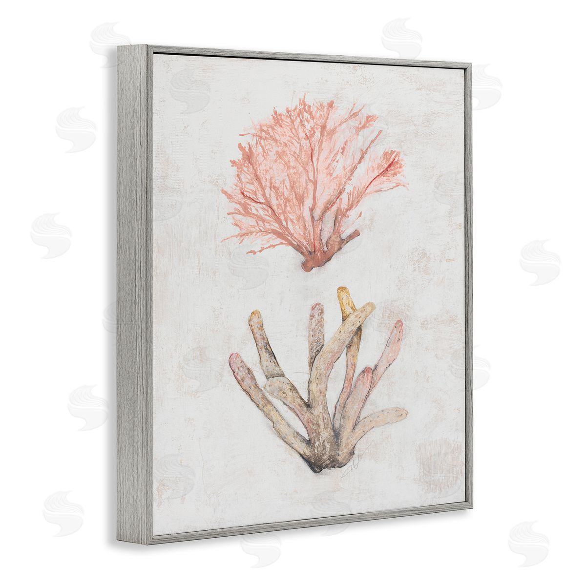 Peach Coral Pieces Grey Frame Print Wall Art, Home Decor by Filippo Ioco