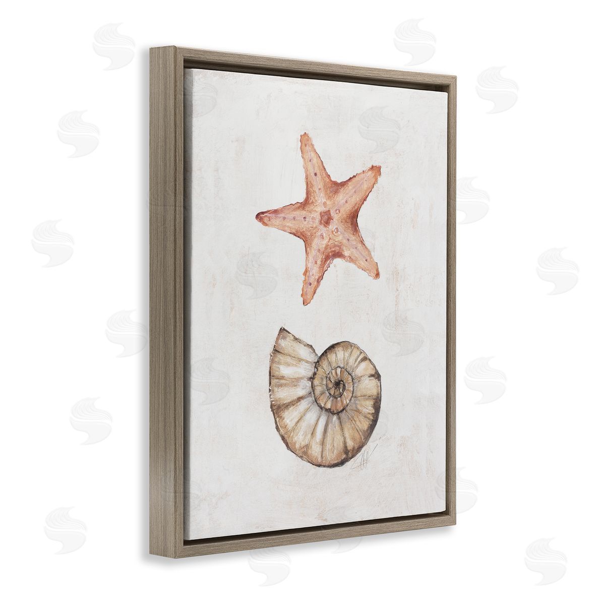 Subtle Sea Life Brown Floating Frame Canvas Wall Art, Home Decor by Filippo Ioco