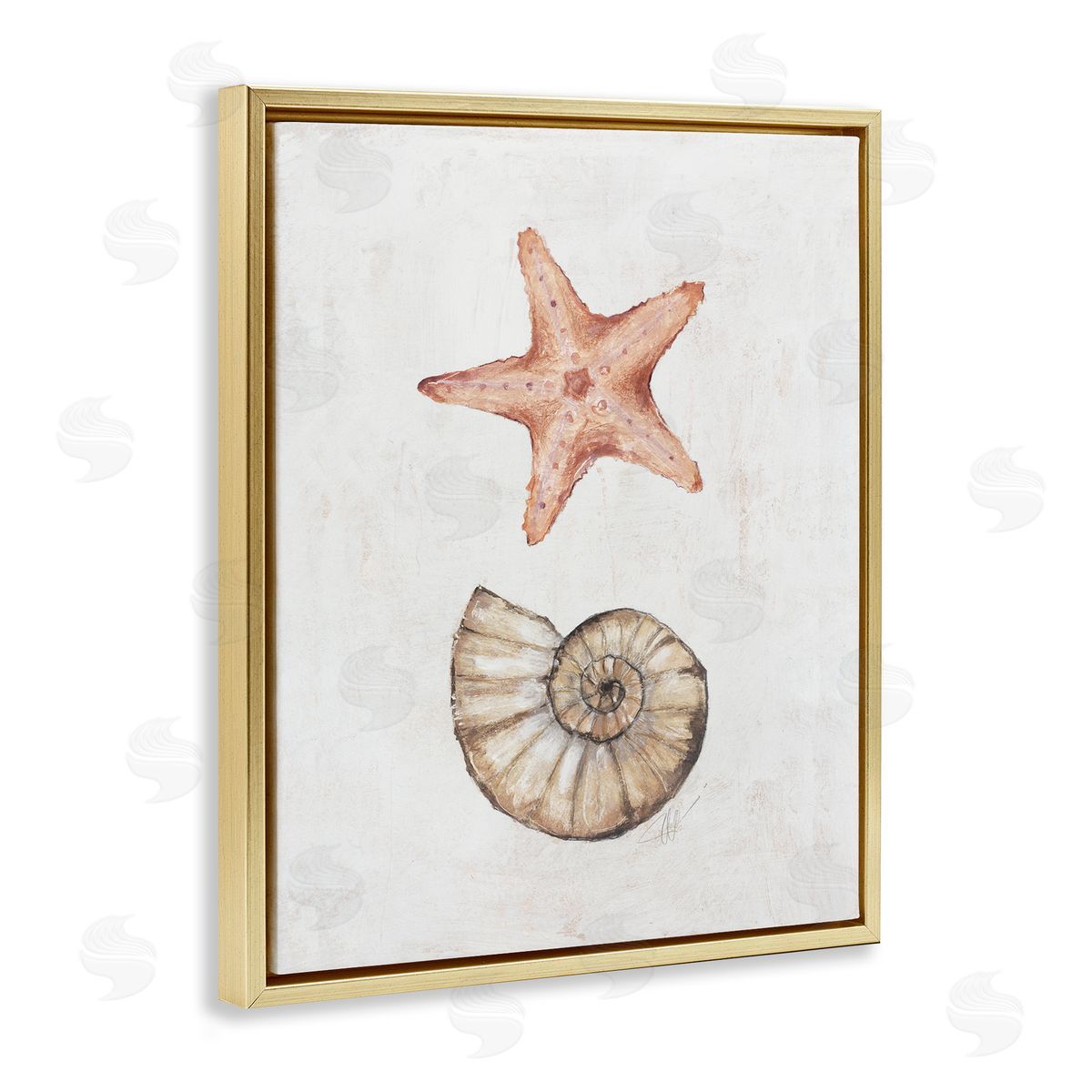 Subtle Sea Life Gold Floating Frame Canvas Wall Art, Home Decor by Filippo Ioco