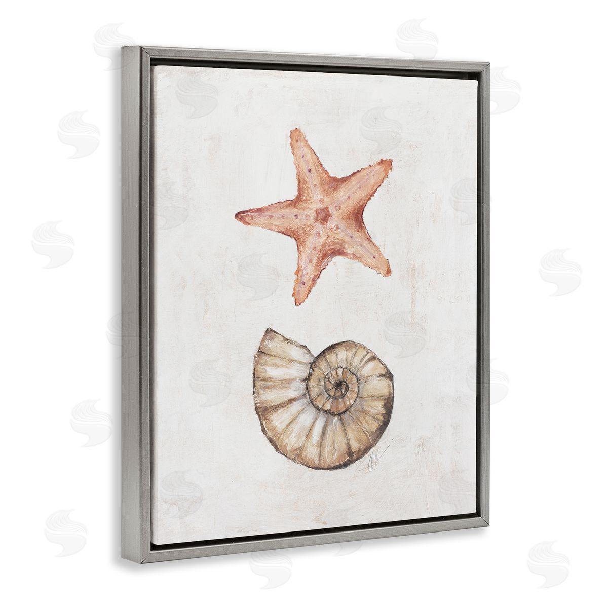 Subtle Sea Life Grey Floating Frame Canvas Wall Art, Home Decor by Filippo Ioco
