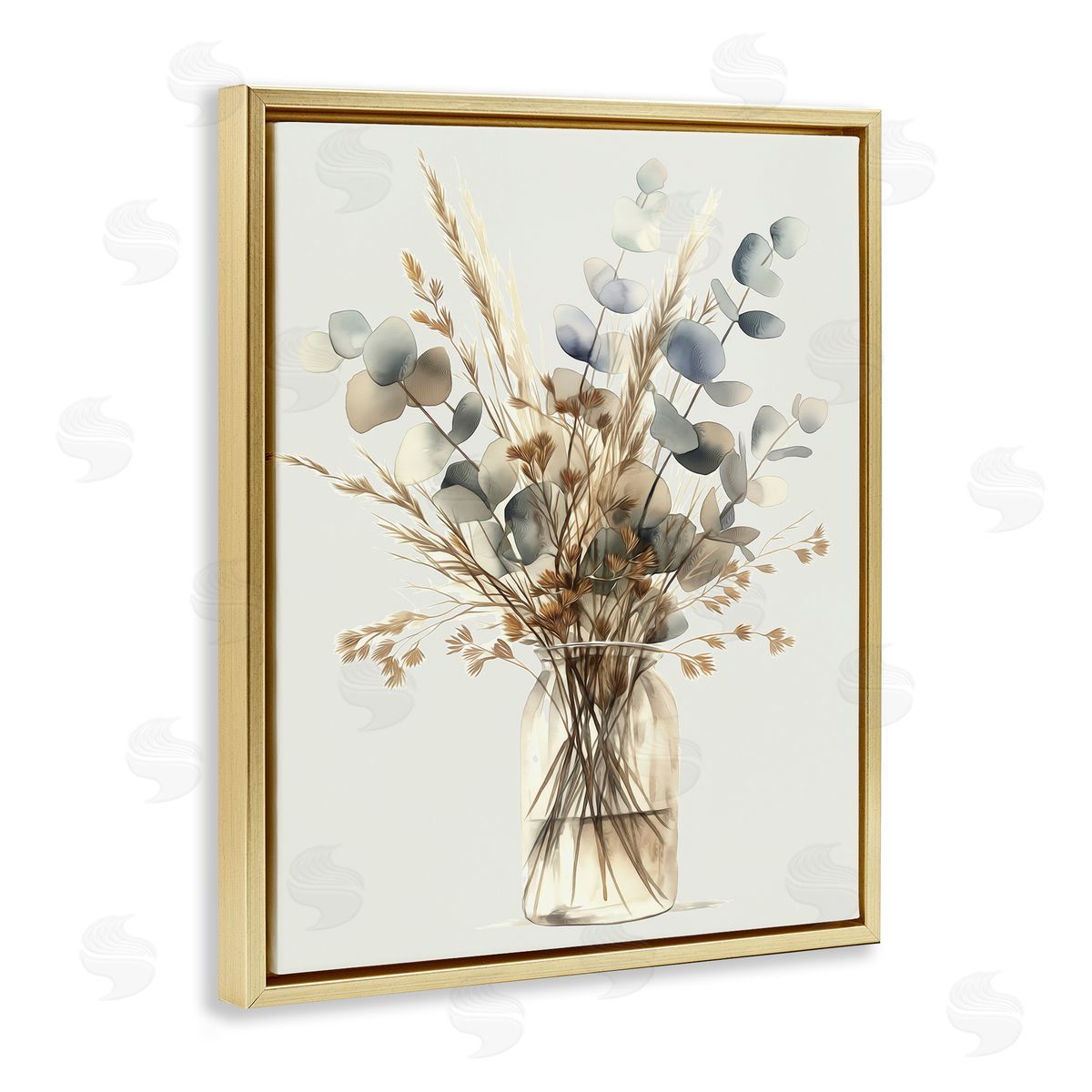 Opaque Eucalyptus Bouquet Gold Floating Frame Canvas Wall Art, Home Decor by Steve Hunziker