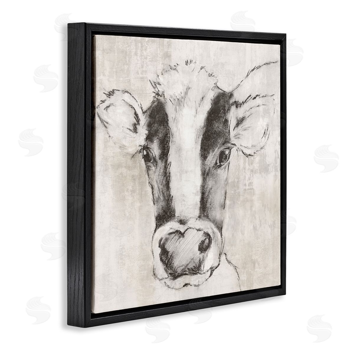 Cow Sketch Impression Black Floating Frame Canvas Wall Art, Home Decor by Eli Jones