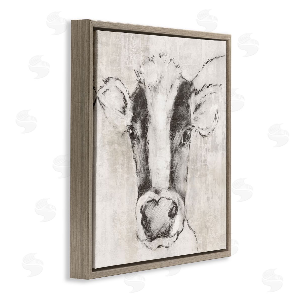Cow Sketch Impression Brown Floating Frame Canvas Wall Art, Home Decor by Eli Jones