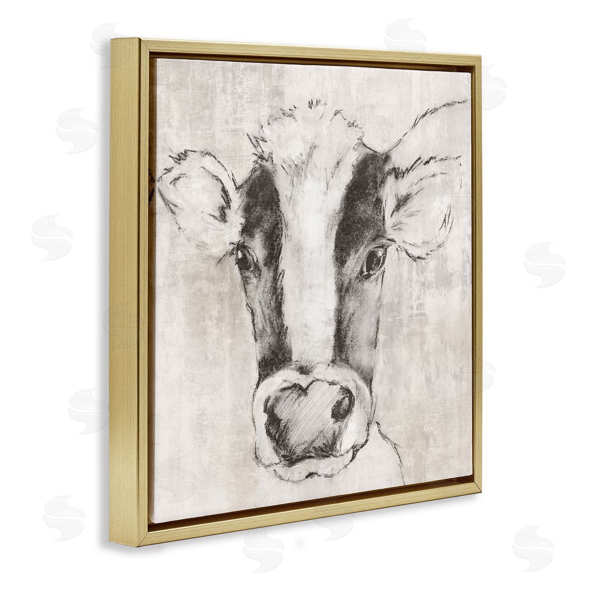 Cow Sketch Impression Gold Floating Frame Canvas Wall Art, Home Decor by Eli Jones