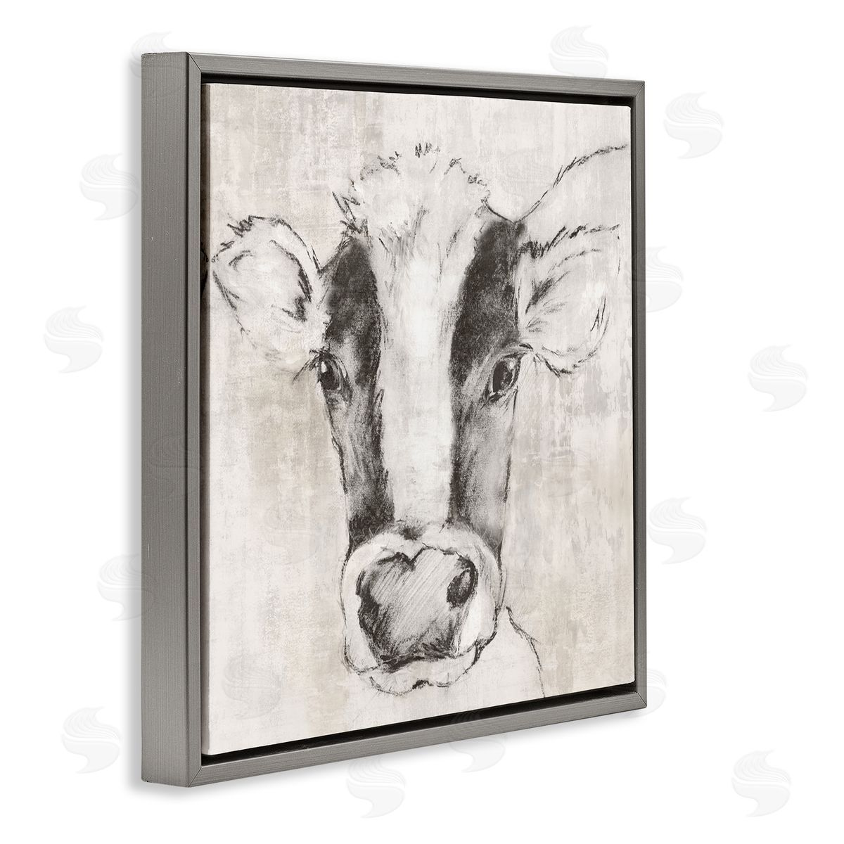 Cow Sketch Impression Grey Floating Frame Canvas Wall Art, Home Decor by Eli Jones