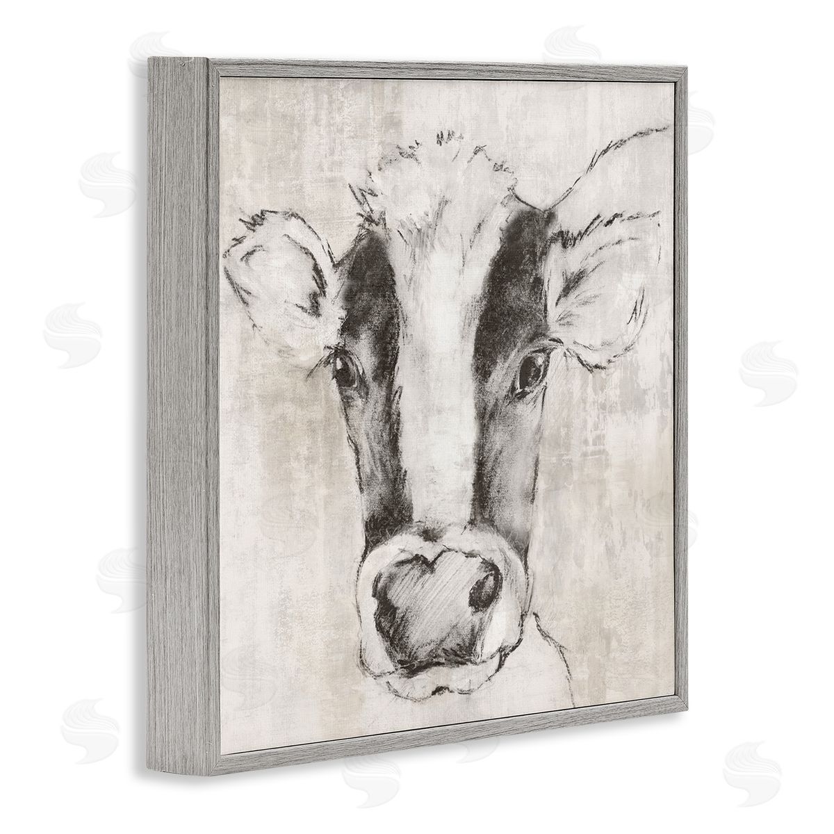Cow Sketch Impression Grey Frame Print Wall Art, Home Decor by Eli Jones