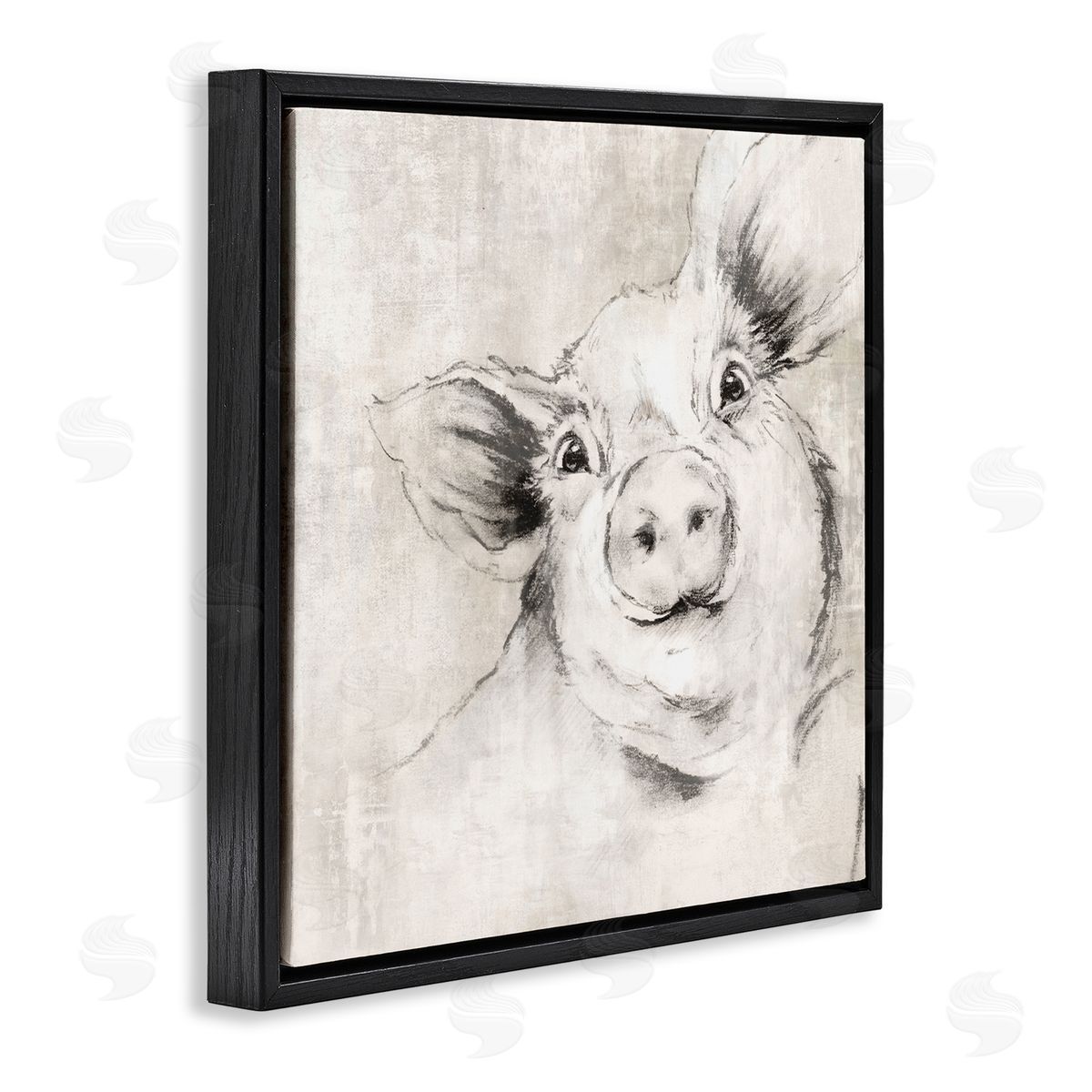 Pig Sketch Impression Black Floating Frame Canvas Wall Art, Home Decor by Eli Jones