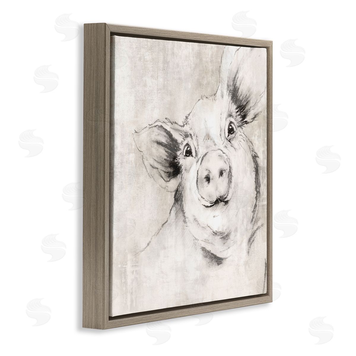 Pig Sketch Impression Brown Floating Frame Canvas Wall Art, Home Decor by Eli Jones