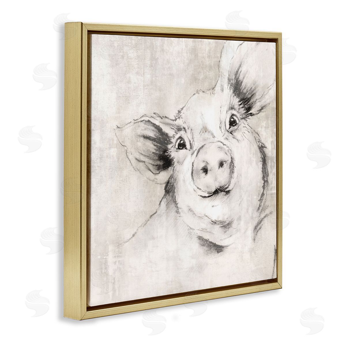 Pig Sketch Impression Gold Floating Frame Canvas Wall Art, Home Decor by Eli Jones