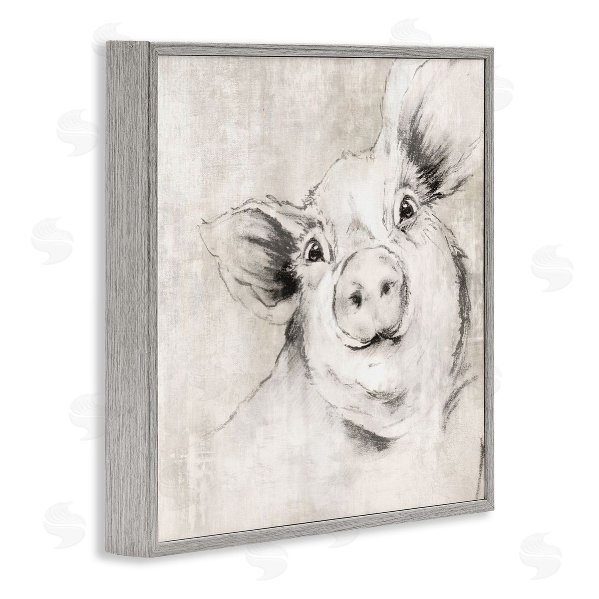 Pig Sketch Impression Grey Frame Print Wall Art, Home Decor by Eli Jones