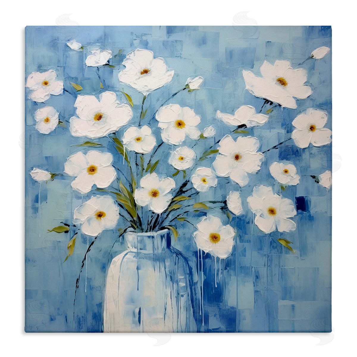 White Blooms with Paint Drip Canvas Wall Art, Home Decor by Irena Orlov