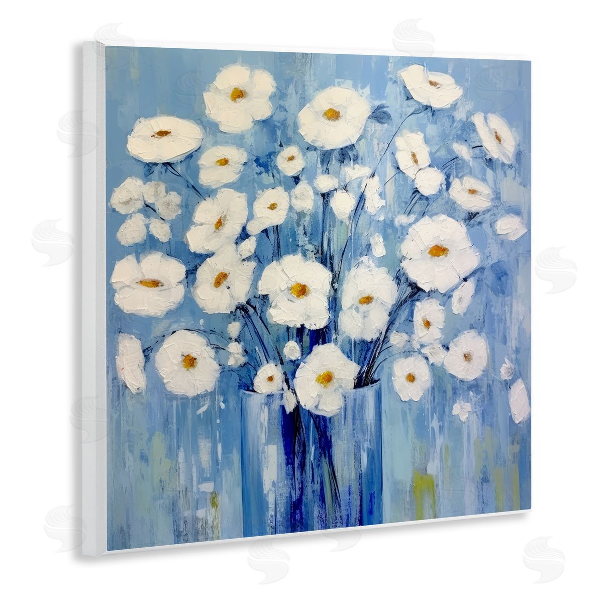 Bold Blooms on Blue Wood Plaque Wall Art, Home Decor by Irena Orlov