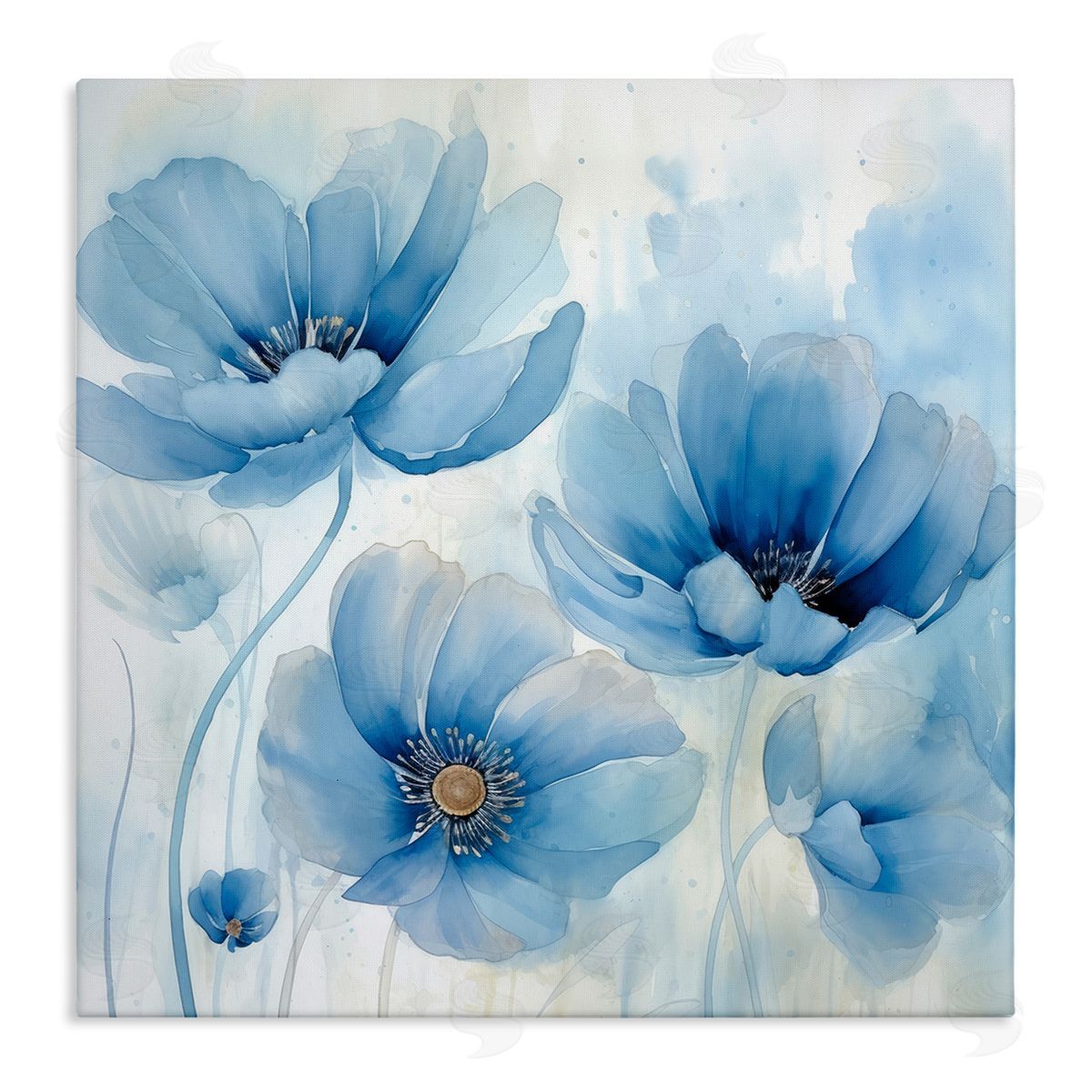 Blue Poppies Ombre Canvas Wall Art, Home Decor by Irena Orlov