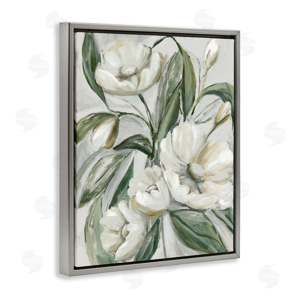 Bountiful Apple Blossoms Grey Floating Frame Canvas Wall Art, Home Decor by Hannah Dawson