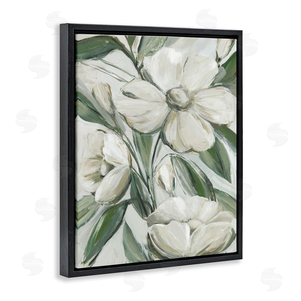 Dogwood on Vines Black Floating Frame Canvas Wall Art, Home Decor by Hannah Dawson