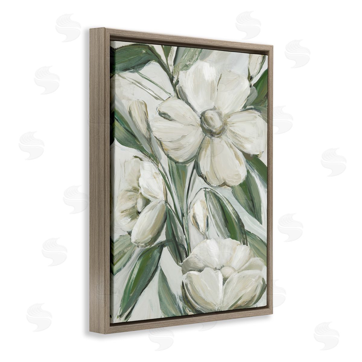 Dogwood on Vines Brown Floating Frame Canvas Wall Art, Home Decor by Hannah Dawson
