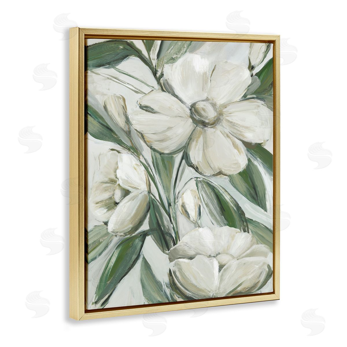 Dogwood on Vines Gold Floating Frame Canvas Wall Art, Home Decor by Hannah Dawson