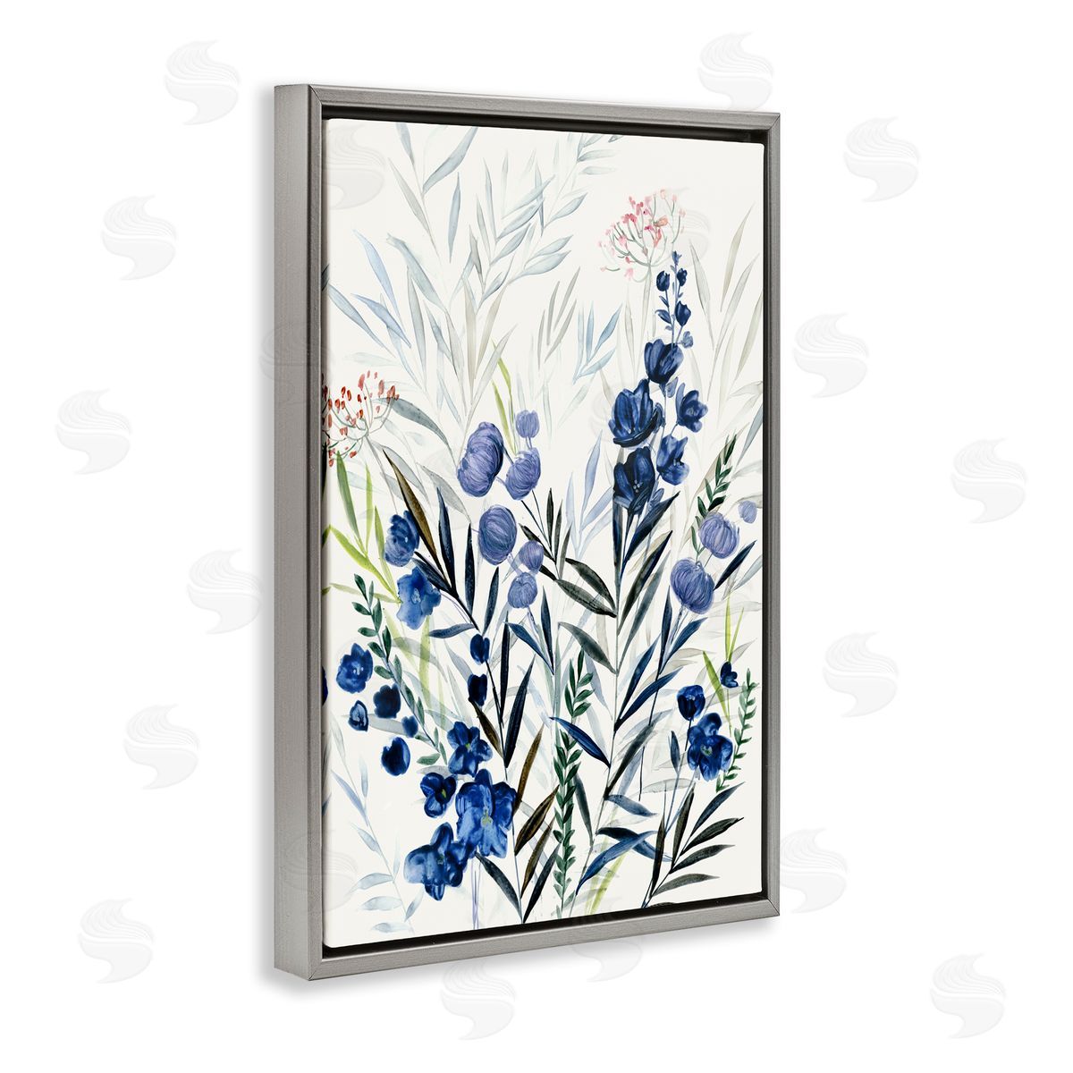 Varied Indigo Herbs Grey Floating Frame Canvas Wall Art, Home Decor by Hannah Dawson