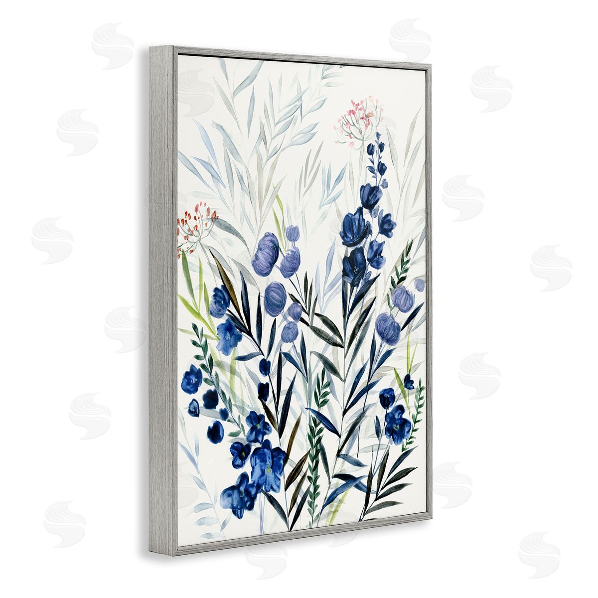 Varied Indigo Herbs Grey Frame Print Wall Art, Home Decor by Hannah Dawson
