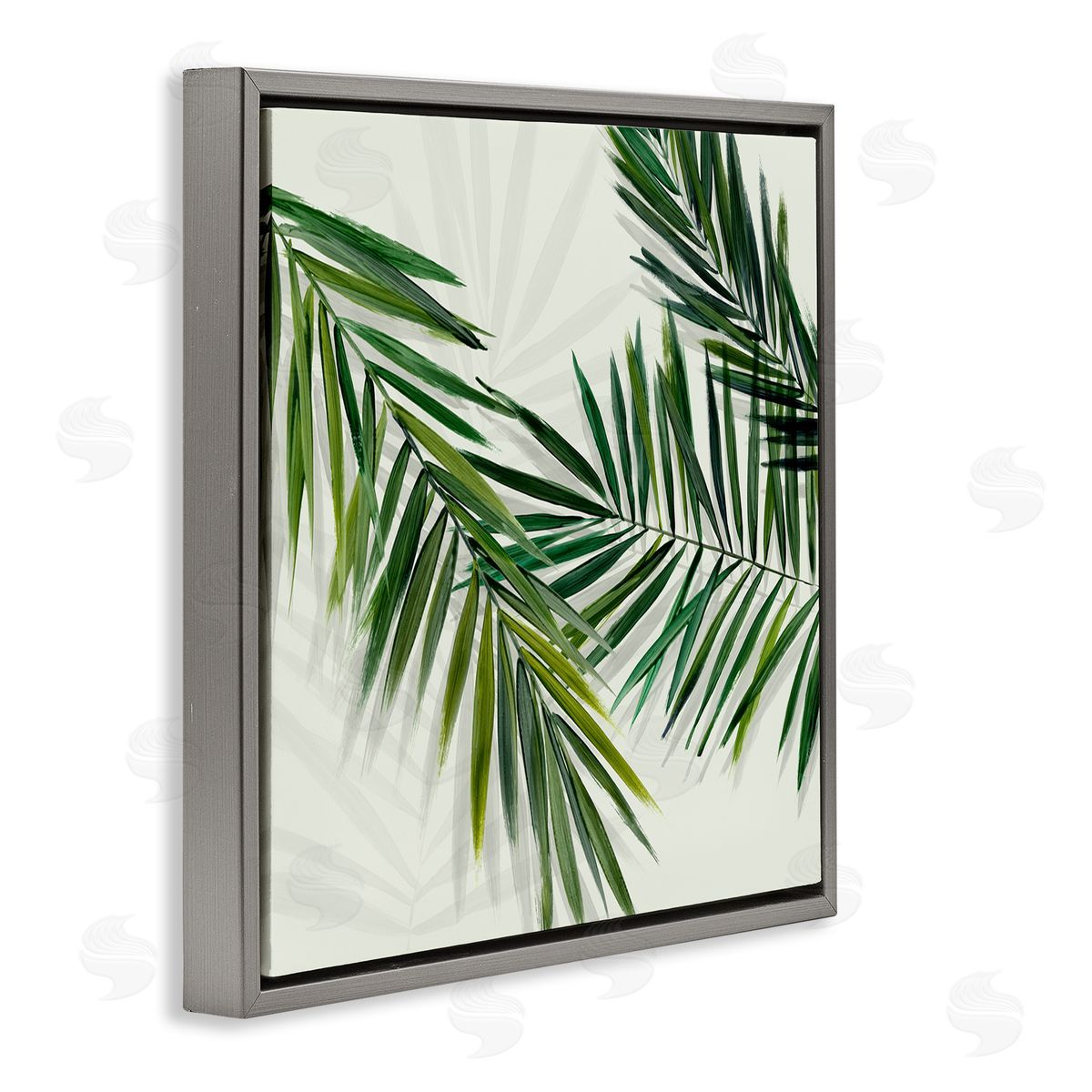 Tropical Palms with Shadows Grey Floating Frame Canvas Wall Art, Home Decor by Hannah Dawson