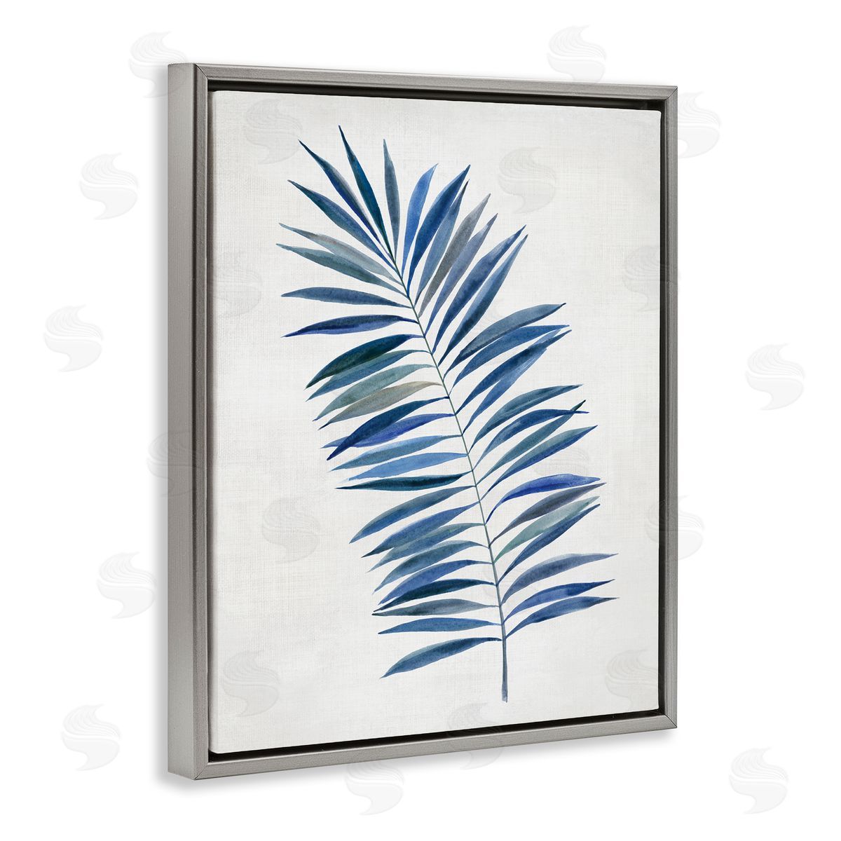 Simple Palm Leaf Grey Floating Frame Canvas Wall Art, Home Decor by Hannah Dawson