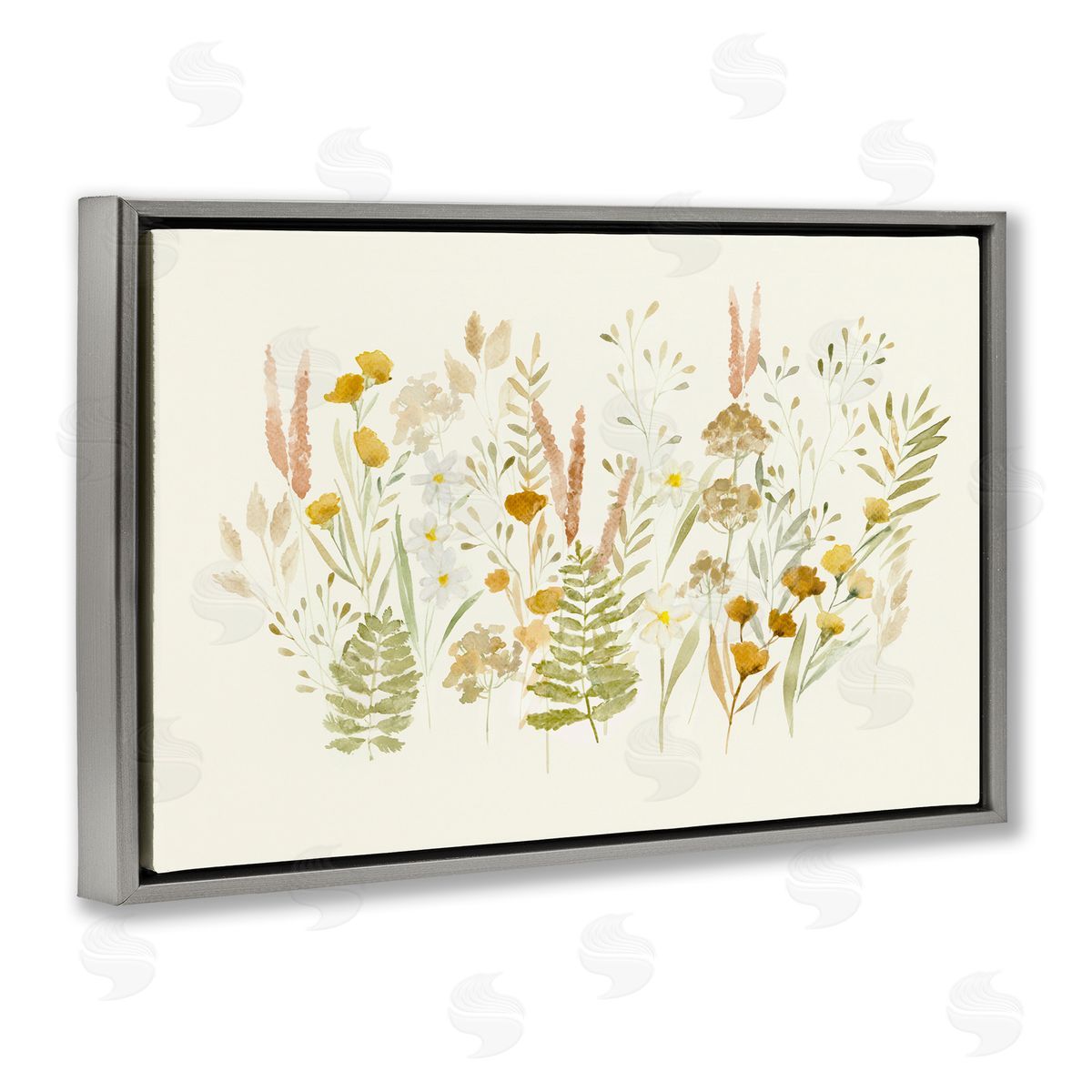 Wild Cottage Blooms Grey Floating Frame Canvas Wall Art, Home Decor by Hannah Dawson