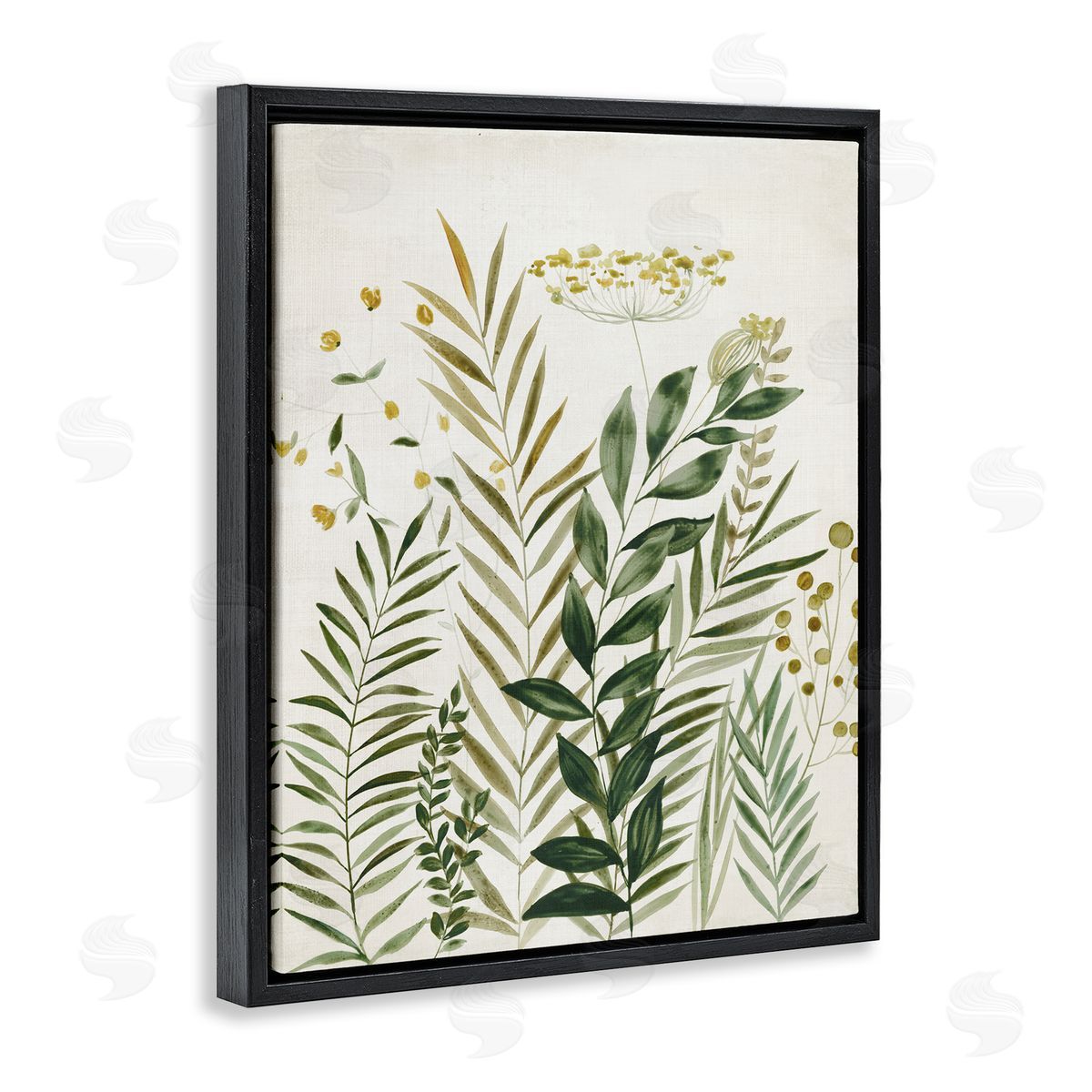 Palm Leaves & Herbs Black Floating Frame Canvas Wall Art, Home Decor by Hannah Dawson