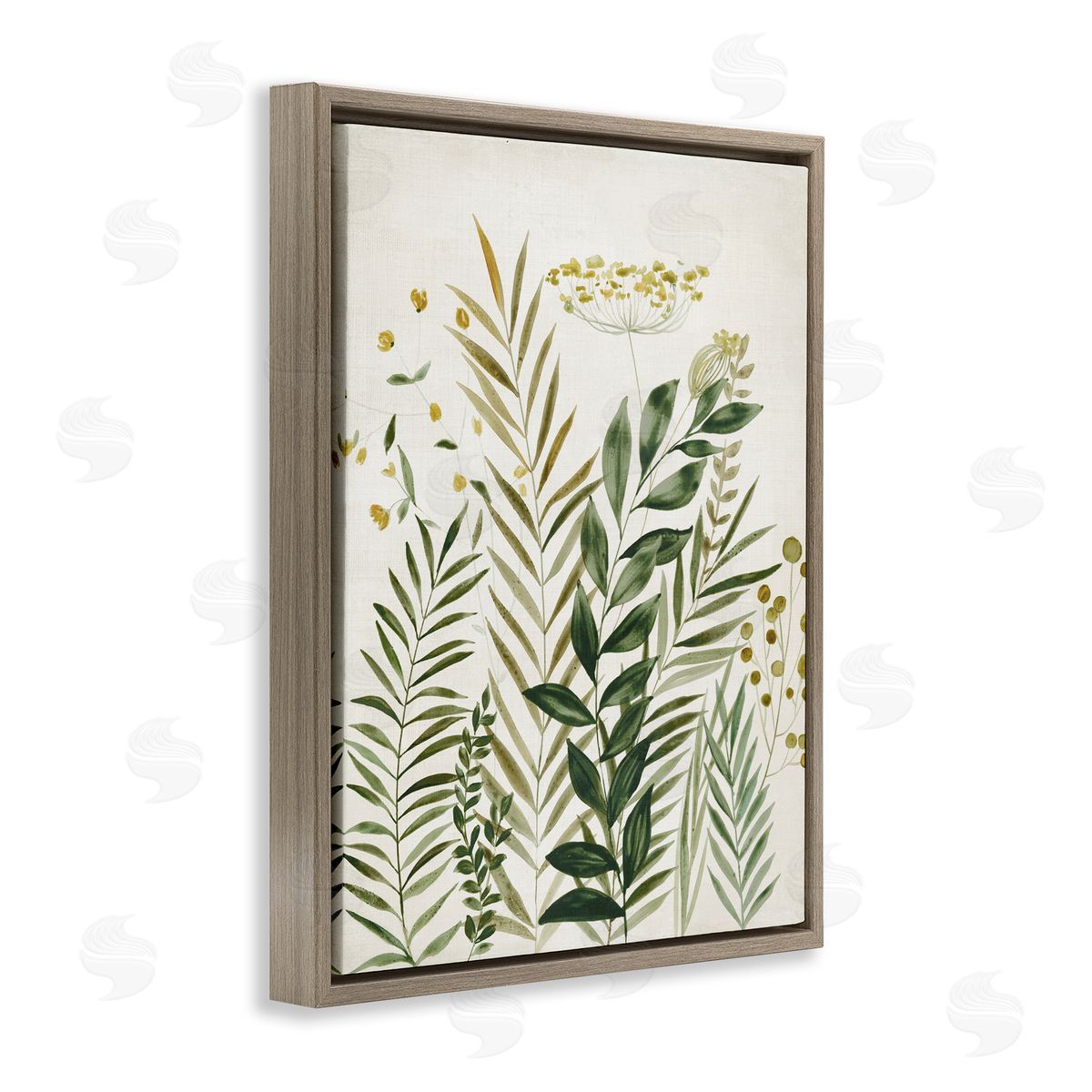 Palm Leaves & Herbs Brown Floating Frame Canvas Wall Art, Home Decor by Hannah Dawson