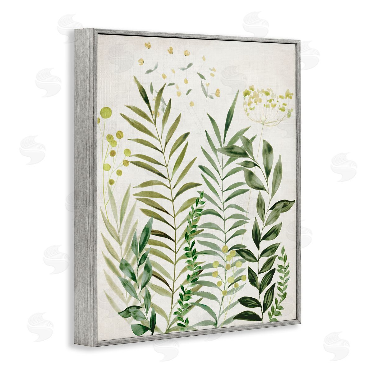 Delicate Herbs & Leaves Grey Frame Print Wall Art, Home Decor by Hannah Dawson