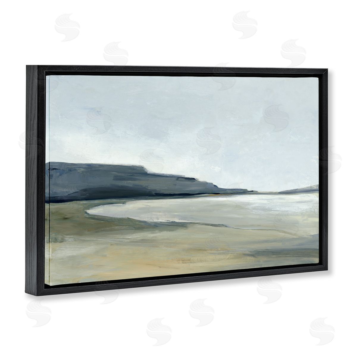 Muted Coastline Cliff Black Floating Frame Canvas Wall Art, Home Decor by Hannah Dawson