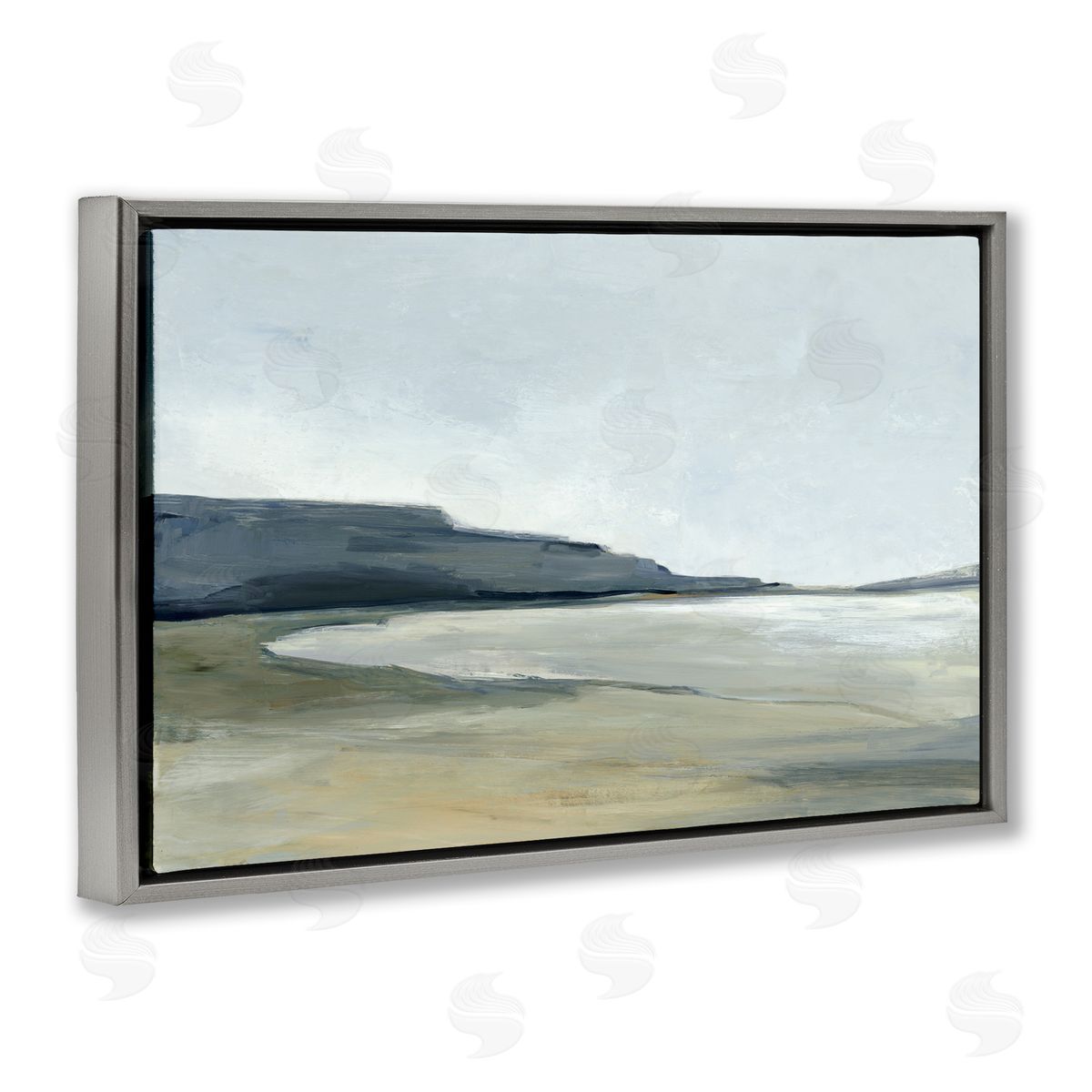 Muted Coastline Cliff Grey Floating Frame Canvas Wall Art, Home Decor by Hannah Dawson