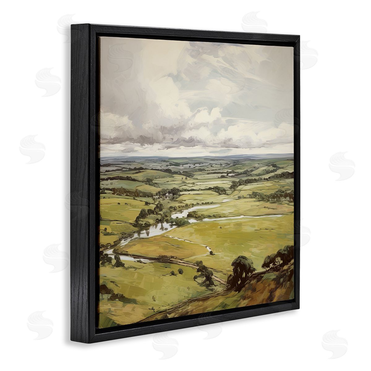 Rural Tributaries Overlook Black Floating Frame Canvas Wall Art, Home Decor by Raymond Powers