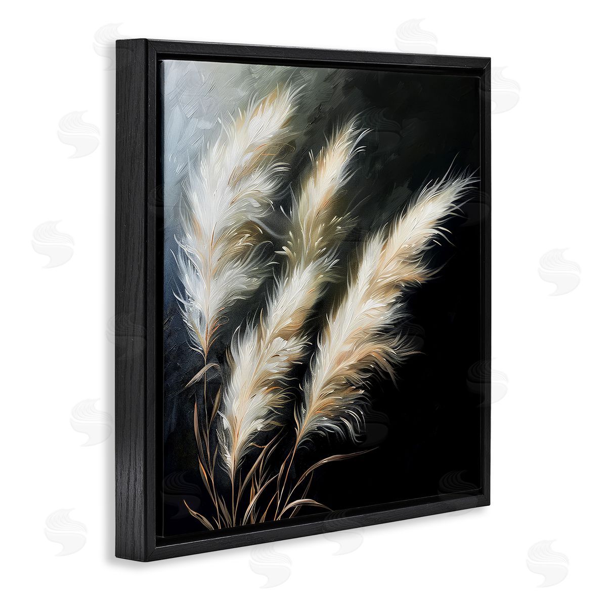 Wispy Wheat Stalks Black Floating Frame Canvas Wall Art, Home Decor by Raymond Powers