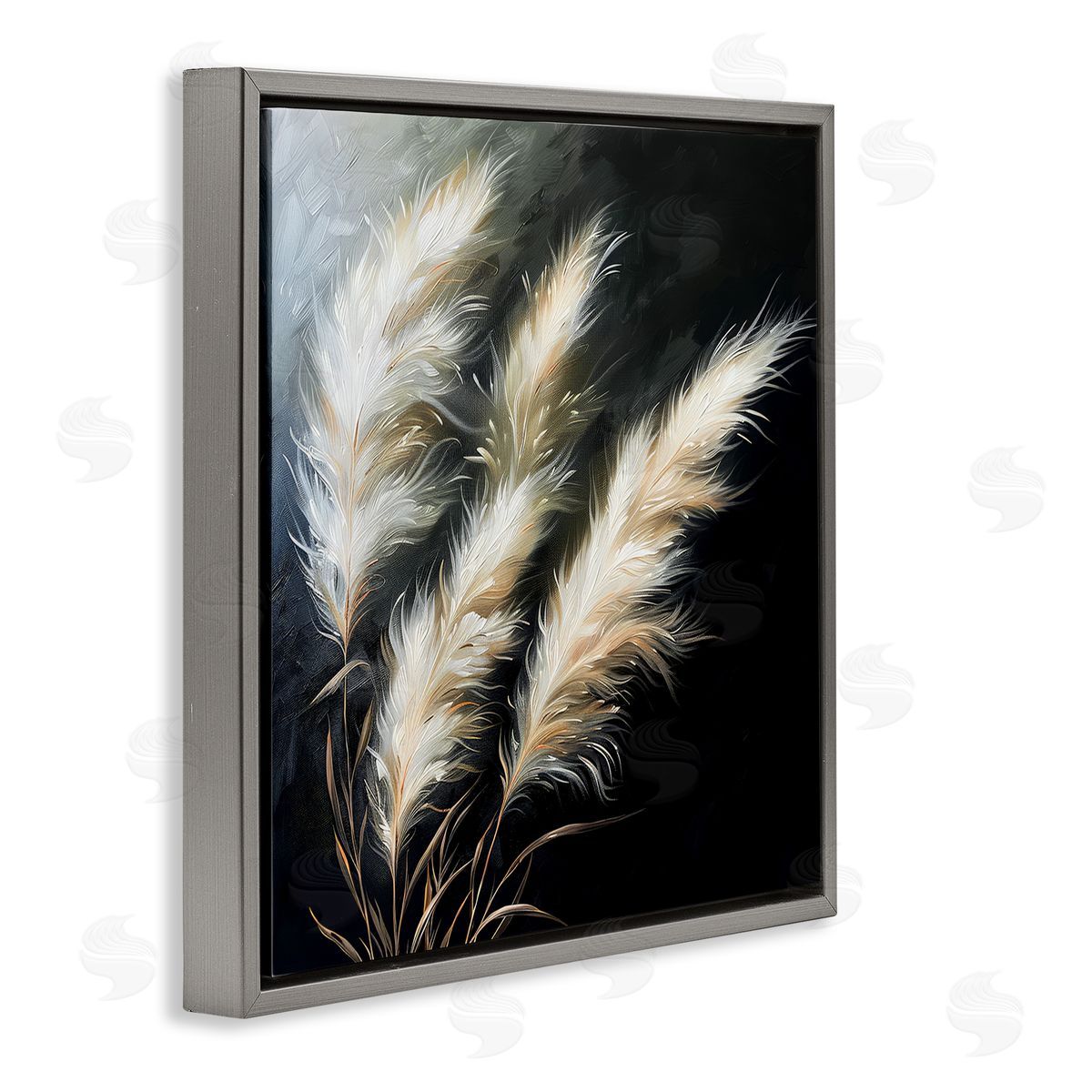 Wispy Wheat Stalks Grey Floating Frame Canvas Wall Art, Home Decor by Raymond Powers