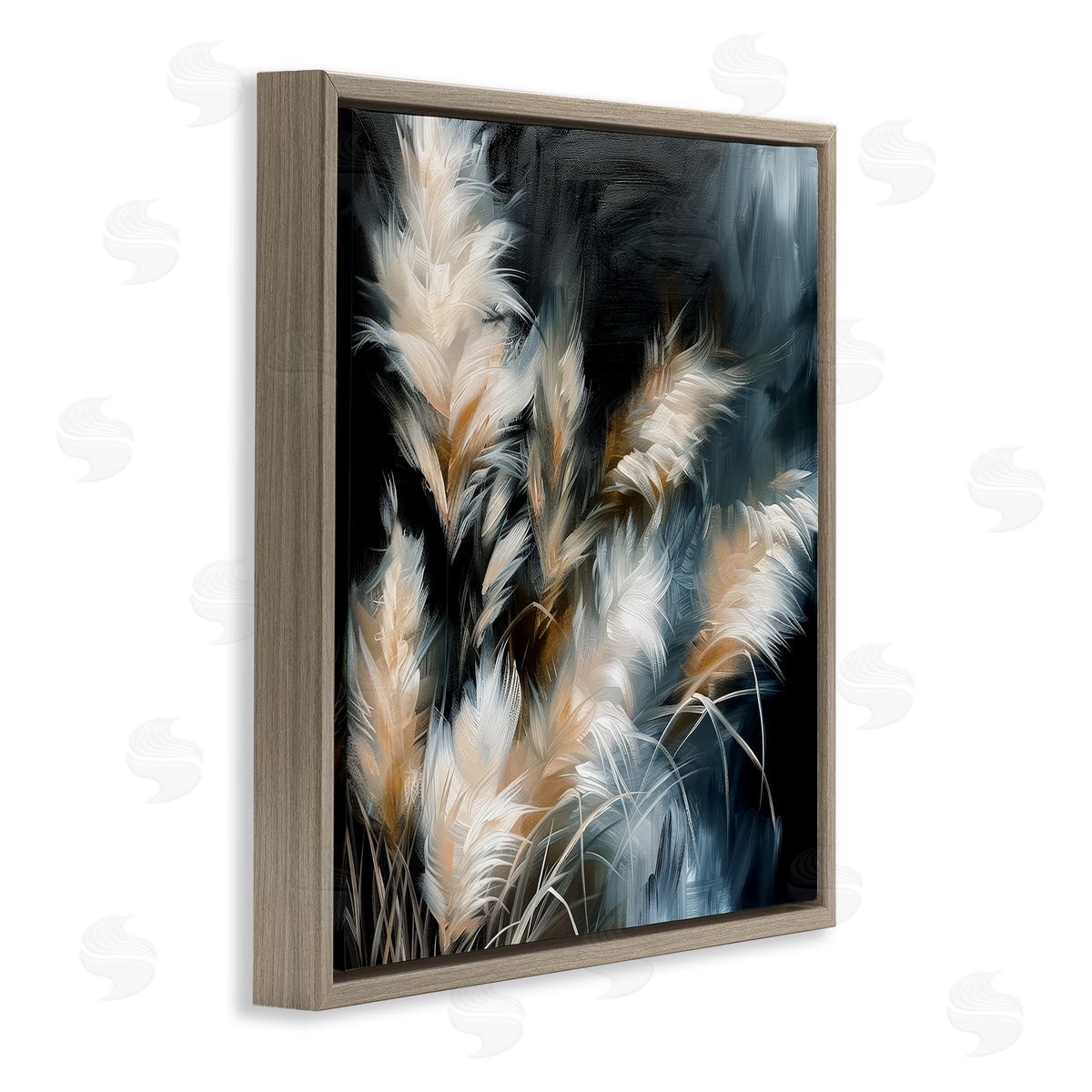 Feathery Windblown Wheat Brown Floating Frame Canvas Wall Art, Home Decor by Raymond Powers