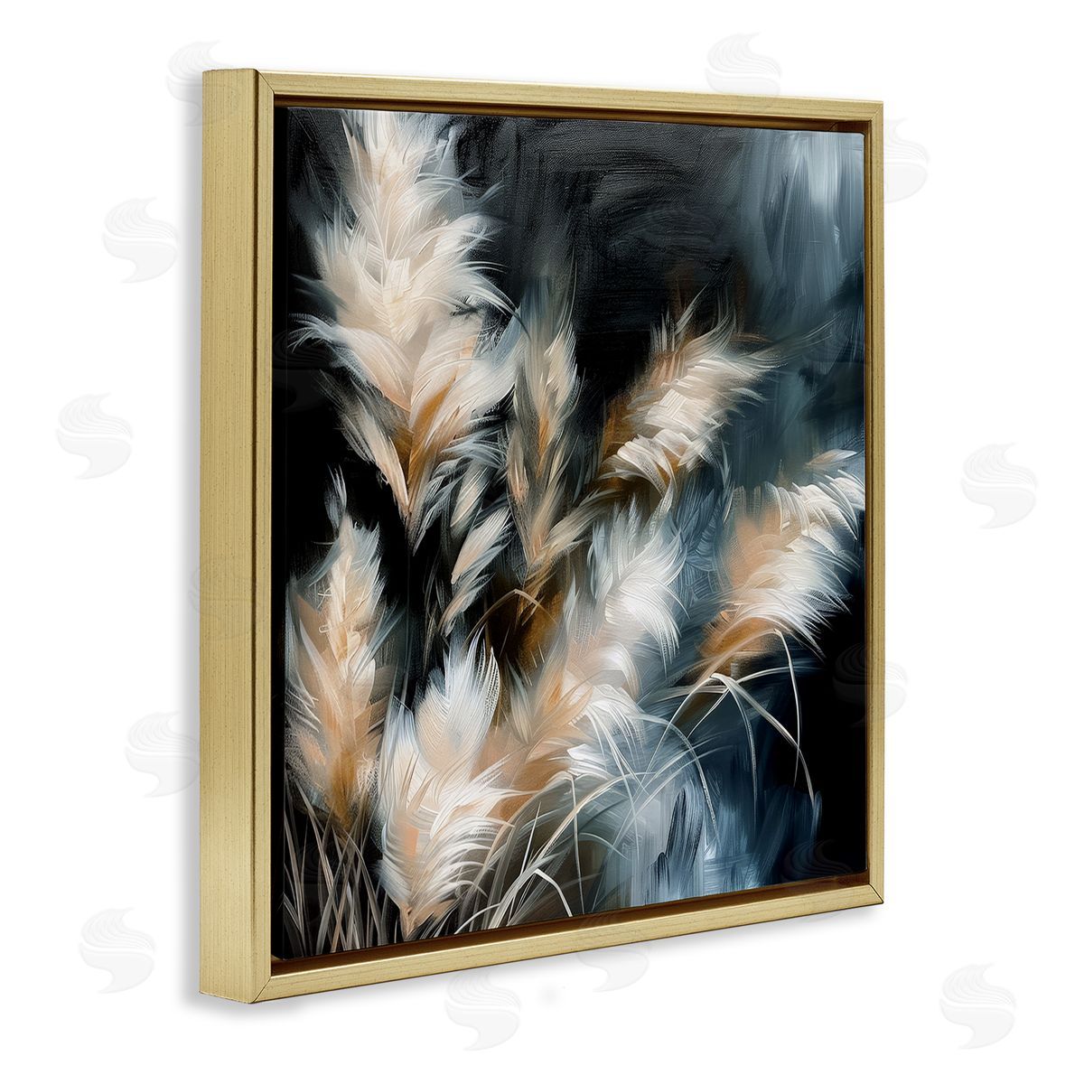 Feathery Windblown Wheat Gold Floating Frame Canvas Wall Art, Home Decor by Raymond Powers