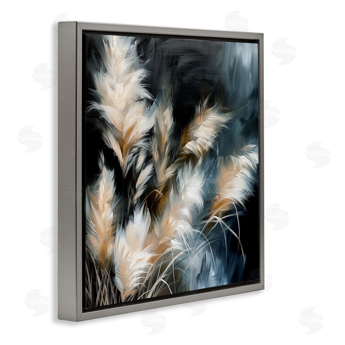 Feathery Windblown Wheat Grey Floating Frame Canvas Wall Art, Home Decor by Raymond Powers