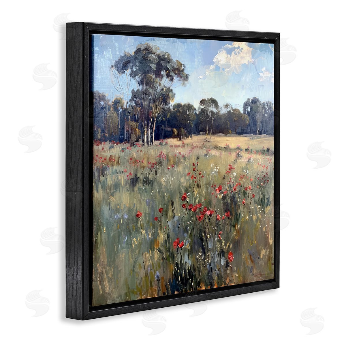 Poppies in Vast Field Black Floating Frame Canvas Wall Art, Home Decor by Raymond Powers