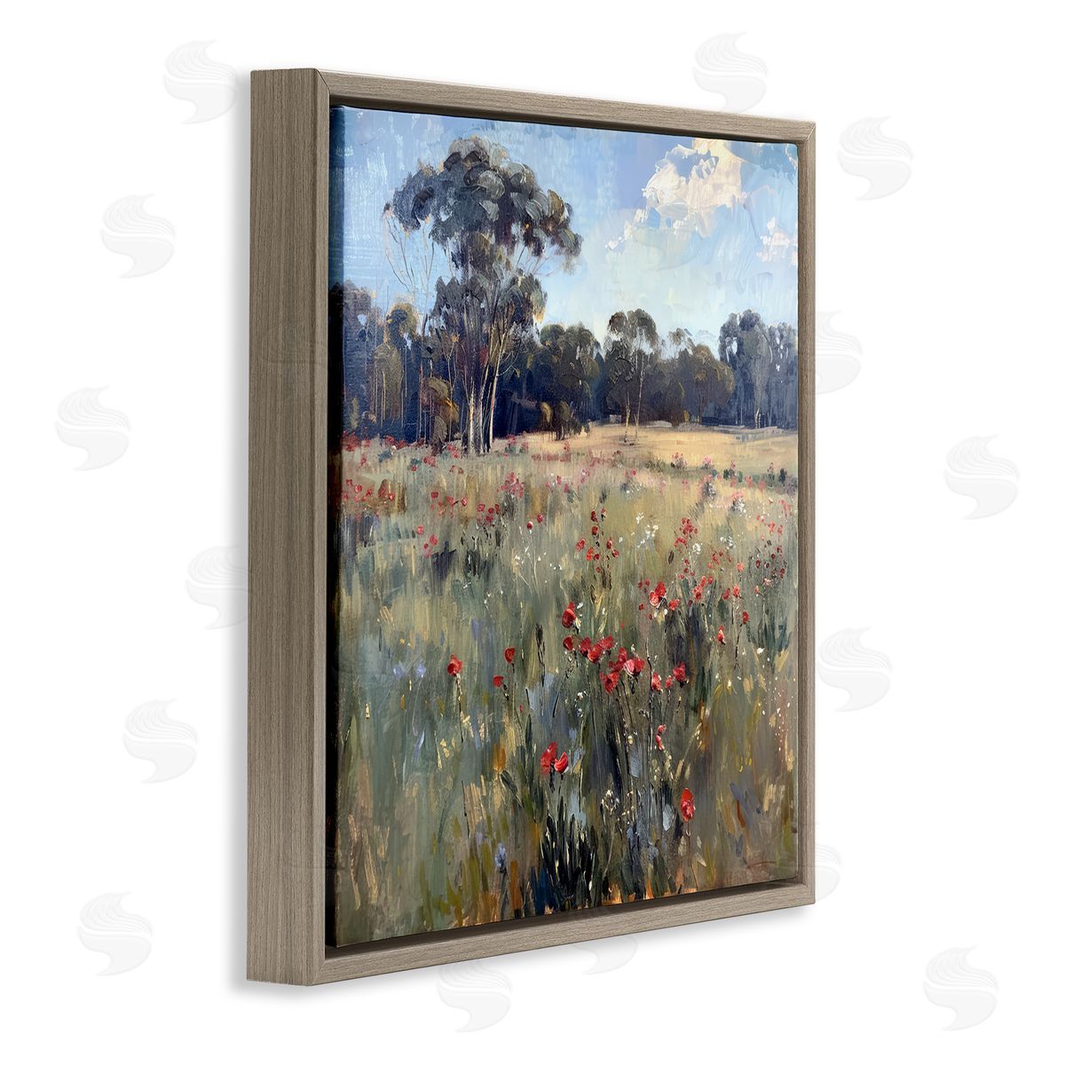 Poppies in Vast Field Brown Floating Frame Canvas Wall Art, Home Decor by Raymond Powers