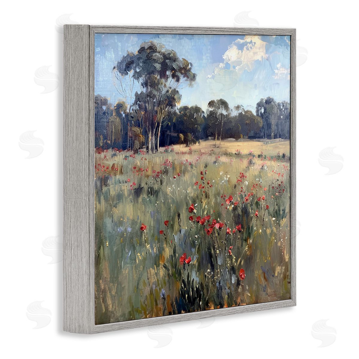 Poppies in Vast Field Grey Frame Print Wall Art, Home Decor by Raymond Powers
