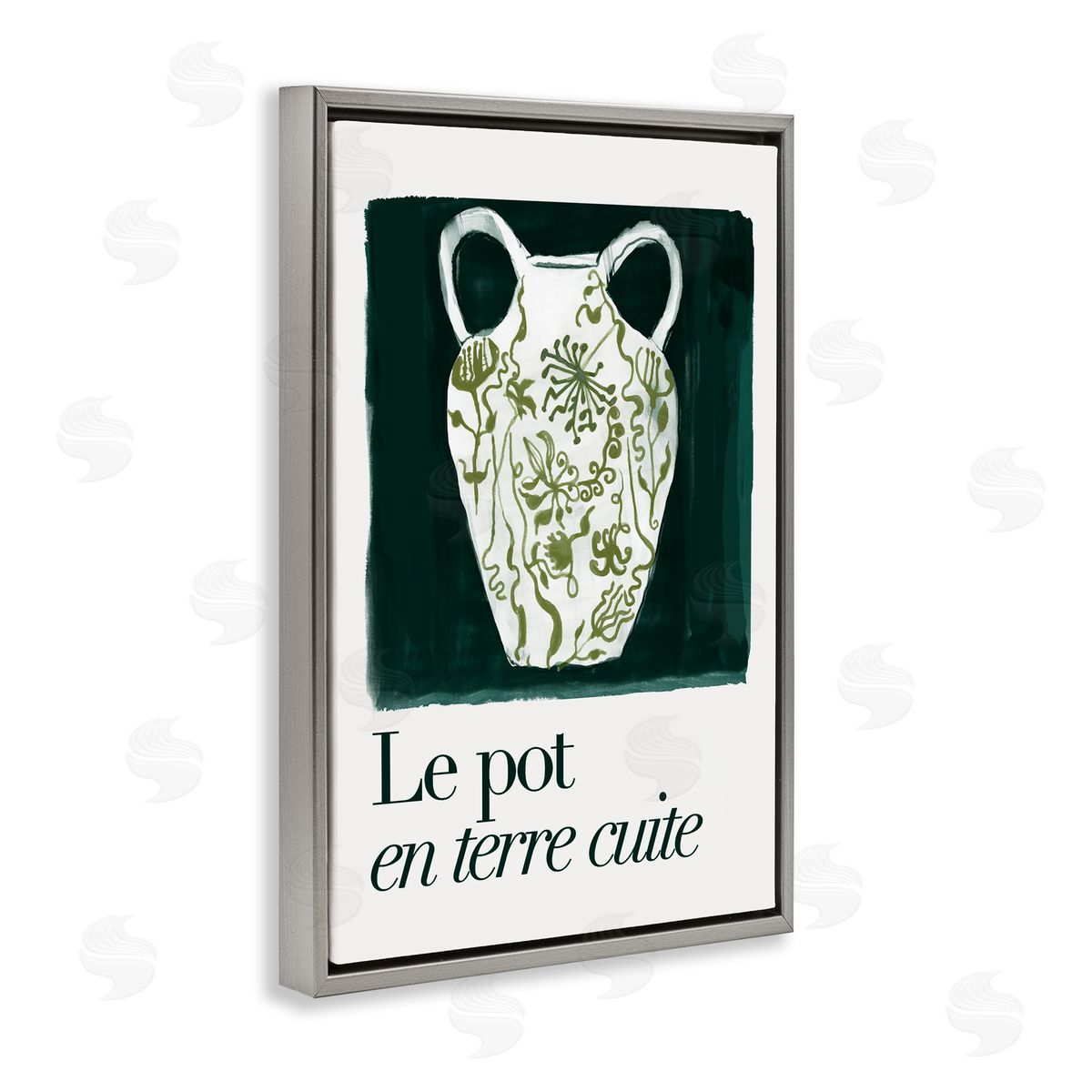 Floral Pot Vase Grey Floating Frame Canvas Wall Art, Home Decor by cartissi
