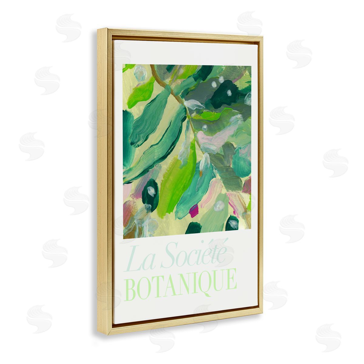 Abstract French Botanicals Gold Floating Frame Canvas Wall Art, Home Decor by cartissi