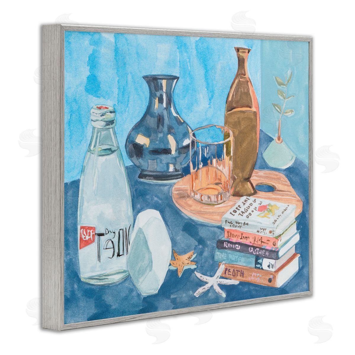 Still Life with Book Stack Grey Frame Print Wall Art, Home Decor by Melissa Wang